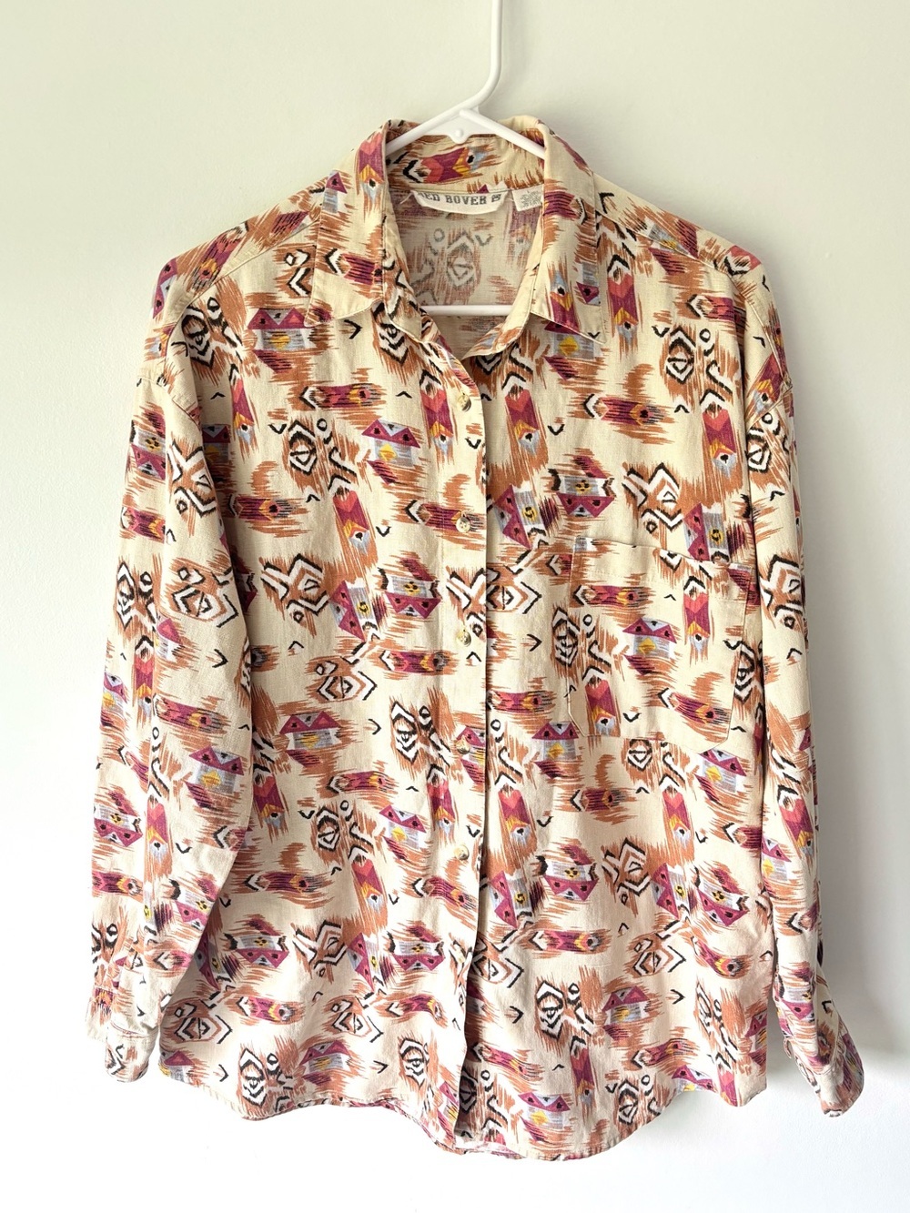 Vintage Red Rover Long Sleeve Button Down Shirt Southwestern Aztec Print